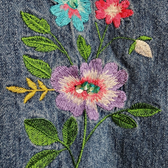 Vintage Studio Ease Petite Denim Dress Floral Embroidered 10P Cottagecore Y2K - Picture 10 of 16